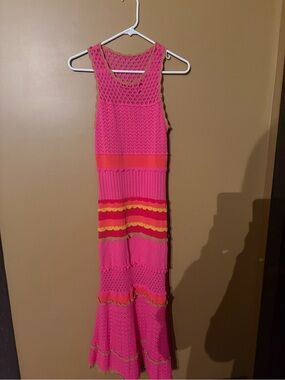 Milly Hot Pink Maxi Dress with Orange and Yellow Stripes